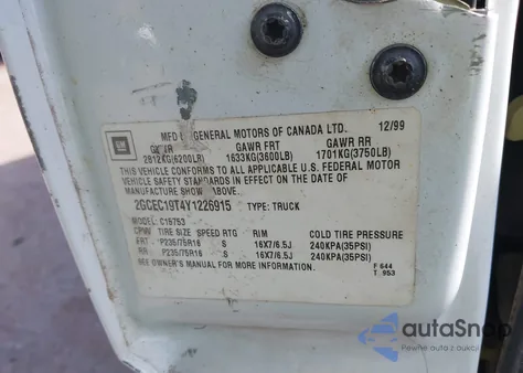 2000 Chevrolet Silverado 1500 Ls from USA, damaged, VIN 2GCEC19T4Y1226915